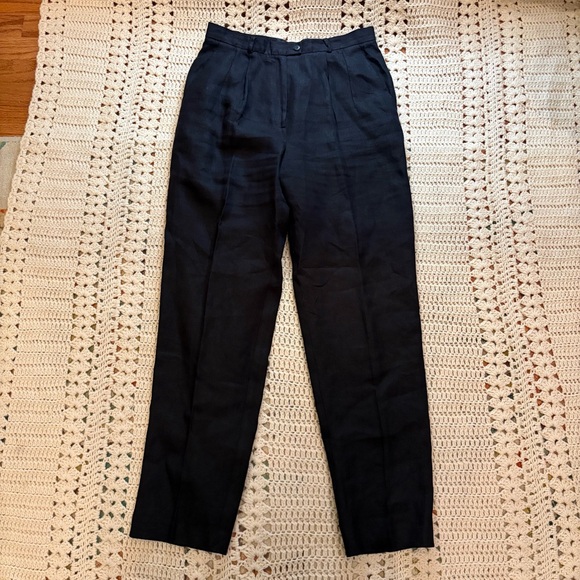 Talbots Pants - Talbots Vintage Irish Linen Black High-Rise Pleated Trousers Size 6 - altered